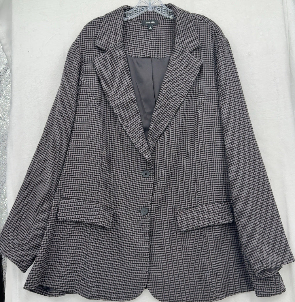 Torrid Blazer 4 Houndstooth Jacket Gray Black Knit Plus Size Womens 4X