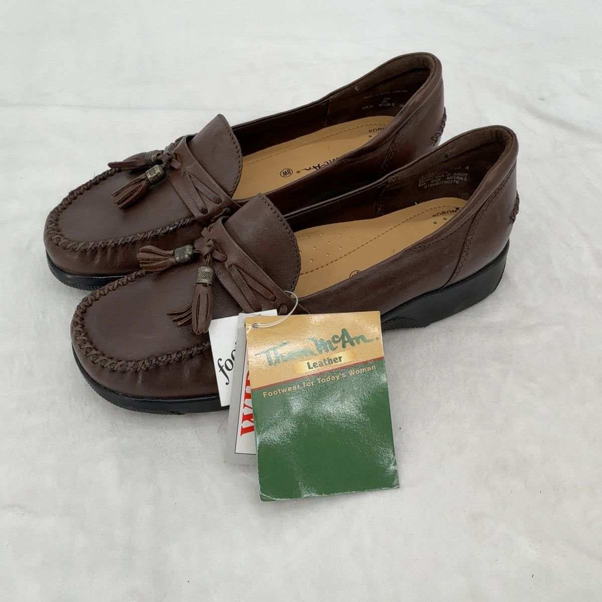 Thom McAn Tassel Loafers 8 Womens Brown Leather Slip On Shoes New