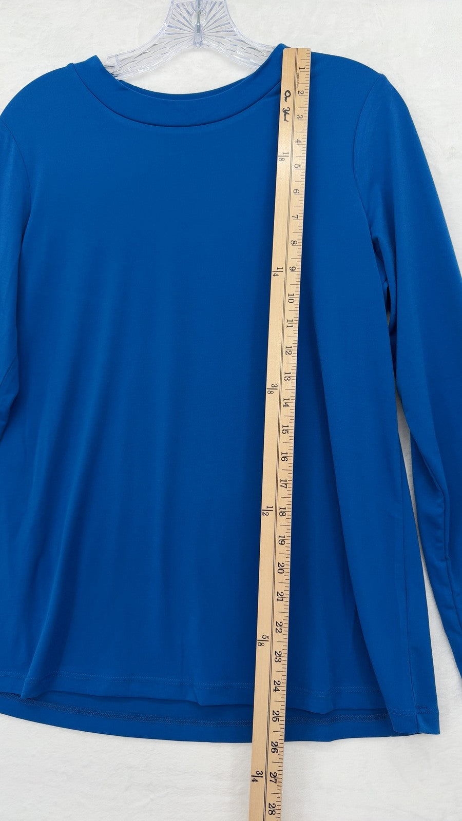 Susan Graver Liquid Knit Top Modern Essentials Long Sleeve Tunic Womens Blue