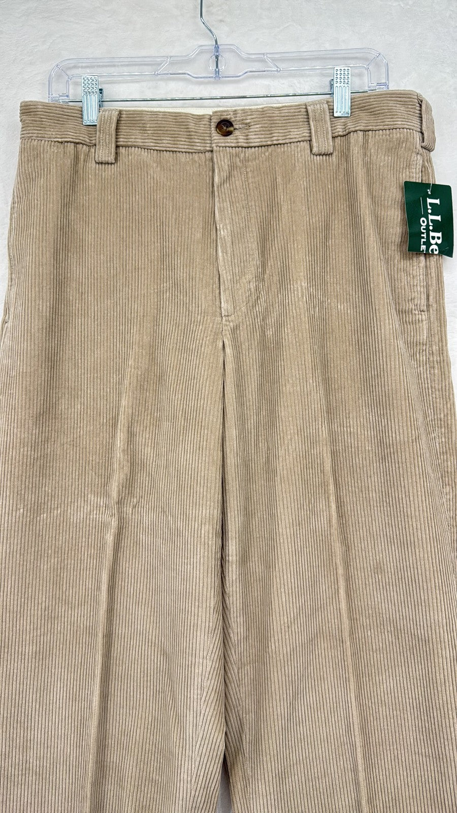 LL Bean Corduroy Pants 32 Mens 32x28 Country Tan Beige Flat Front New NWT