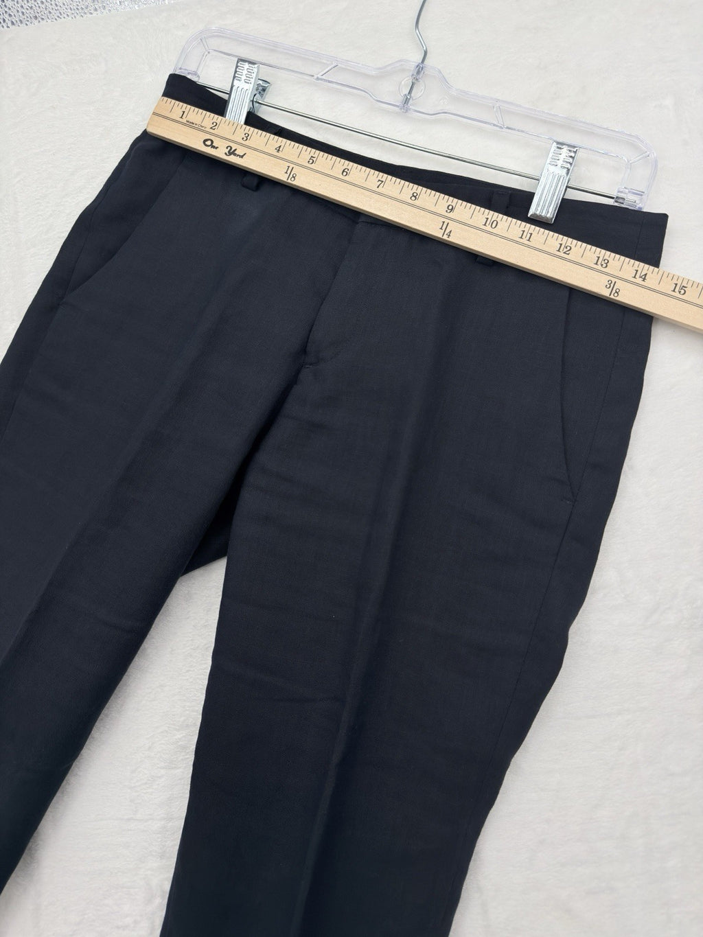 Uniqlo 100% Linen Pants Womens 2 Cropped Navy Blue Tapered Mid Rise Minimalist