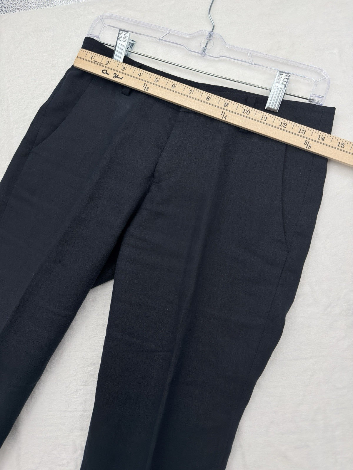Uniqlo 100% Linen Pants Womens 2 Cropped Navy Blue Tapered Mid Rise Minimalist