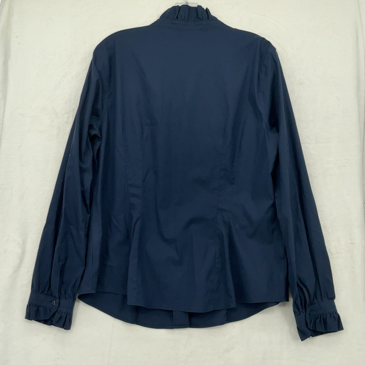 Brooks Brothers Supima Cotton Blouse 16 Womens Navy Blue Long Sleeve Ruffle Neck
