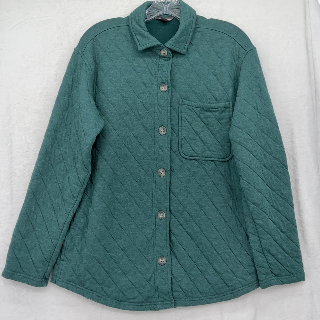 Eddie Bauer Quilted Shirt Jacket XS Womens Green Shacket Button Down