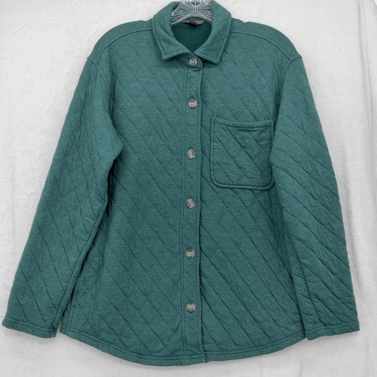 Eddie Bauer Quilted Shirt Jacket XS Womens Green Shacket Button Down