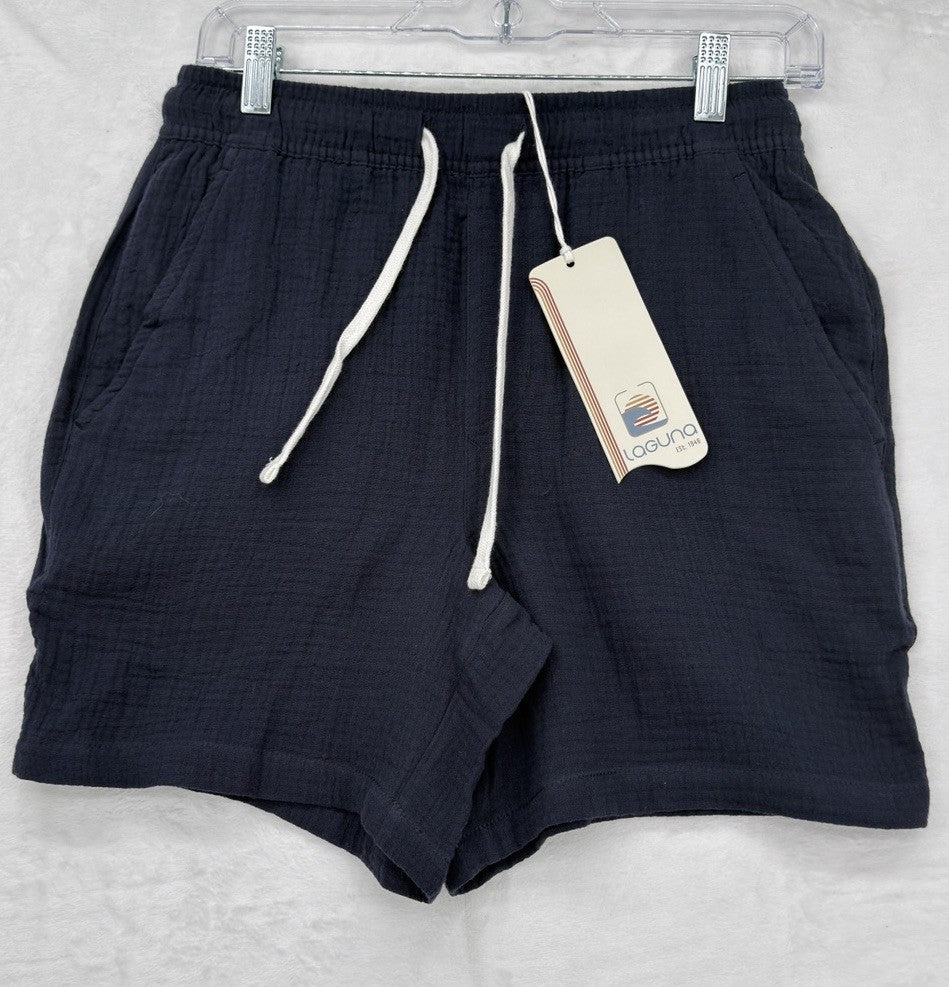 Laguna Shorts Mens Small Navy Blue Cotton Gauze Drawstring 6” Elastic New NWT