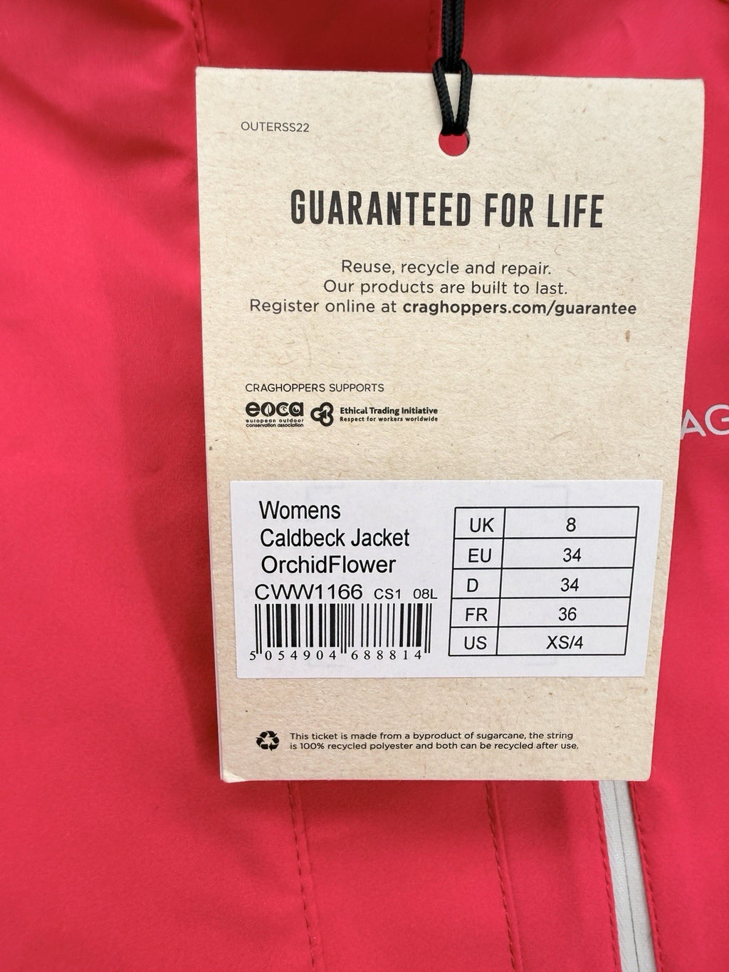 Craghoppers Rain Jacket Women XS Caldbeck Pink Hooded Coat Pockets New NWT