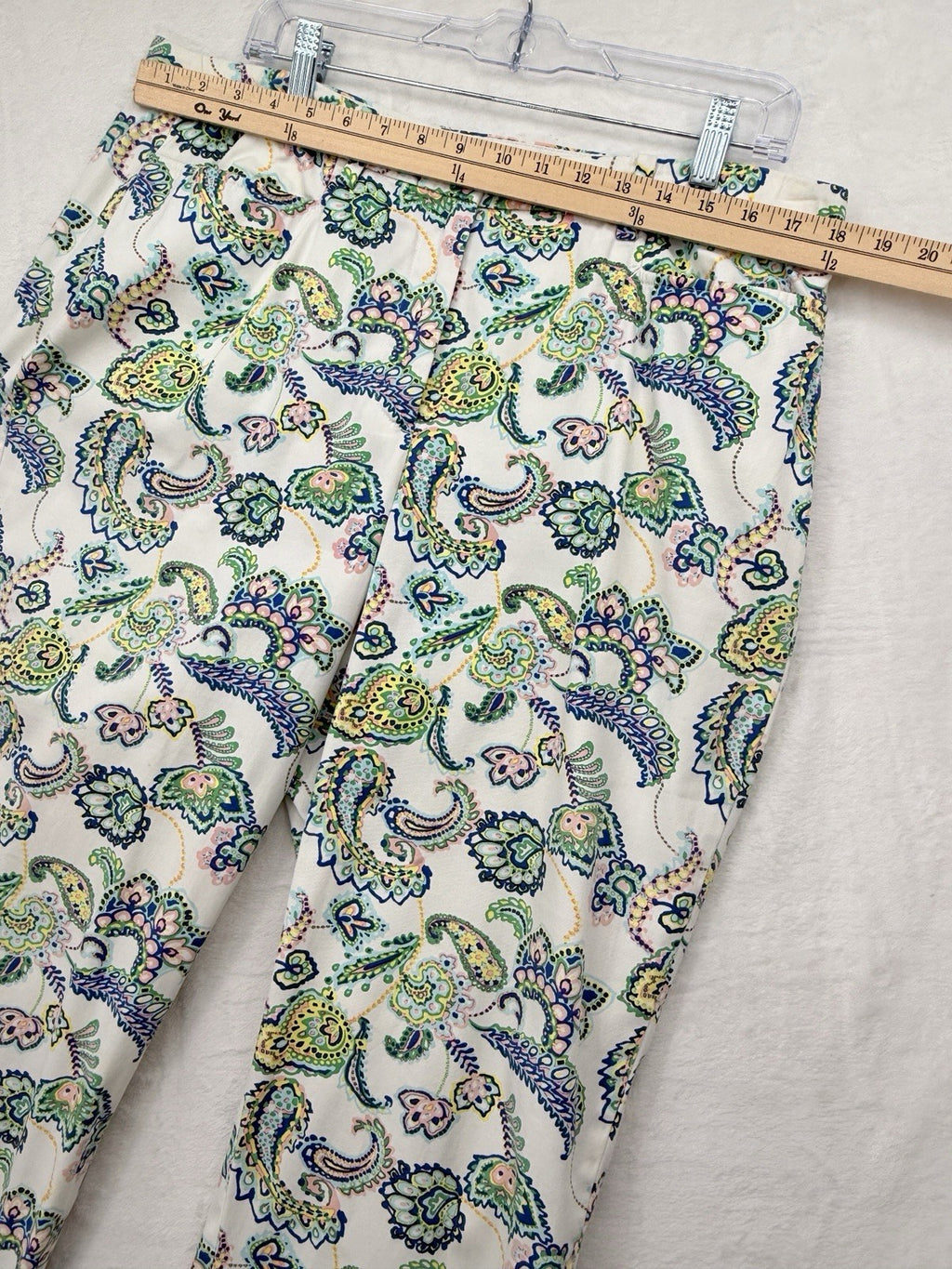 Talbots Perfect Skimmer Pants 12 Curvy White Paisley Print Womens Cropped