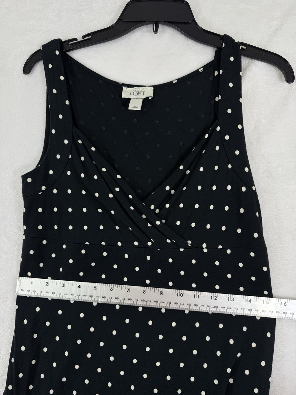 Ann Taylor LOFT Dress 6 Black White Polka Dot Jersey Knit Womens