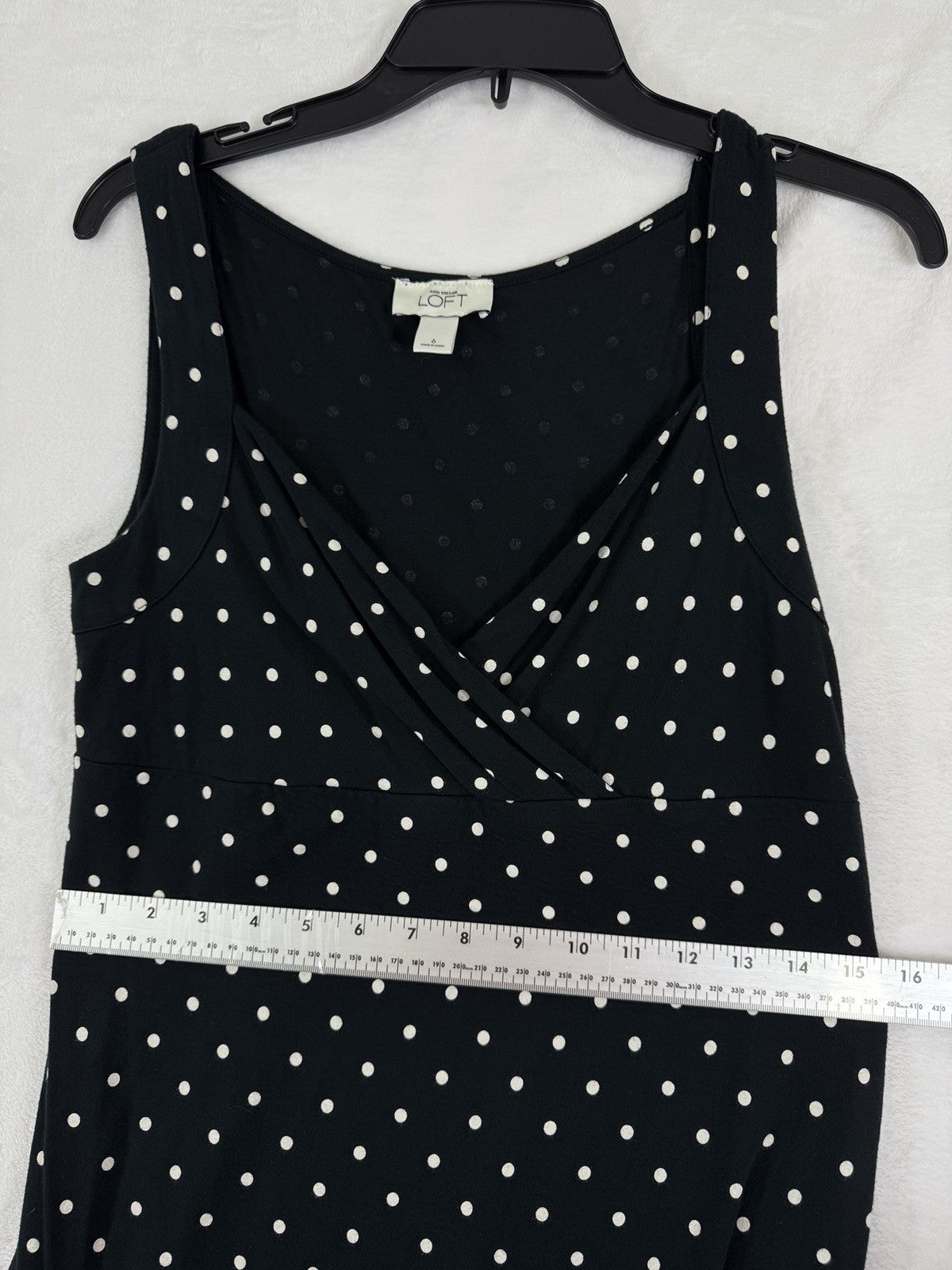 Ann Taylor LOFT Dress 6 Black White Polka Dot Jersey Knit Womens