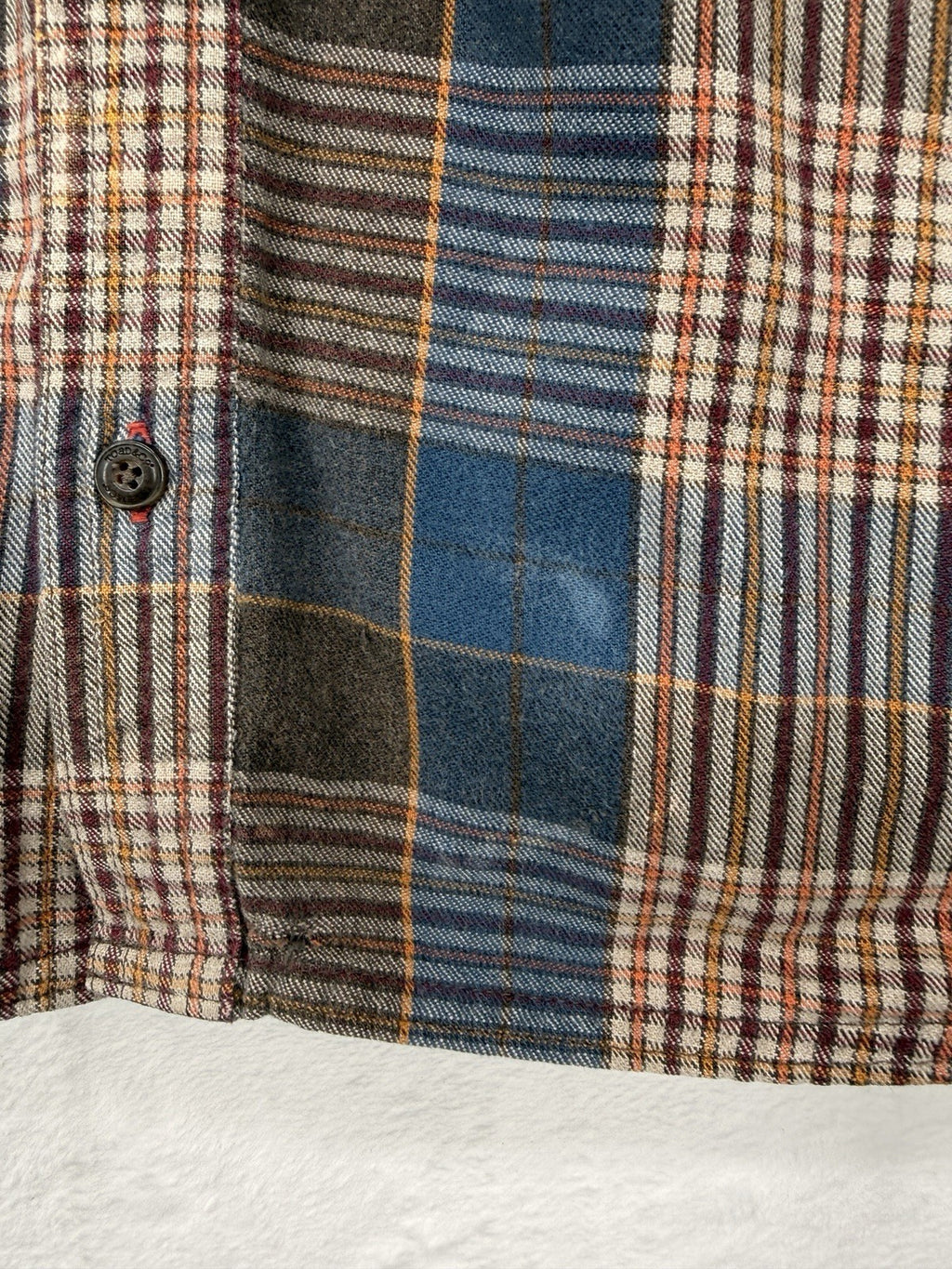Toad And Co Mens Flannel Shirt Large Brown Blue Plaid Button Up *FlawRead