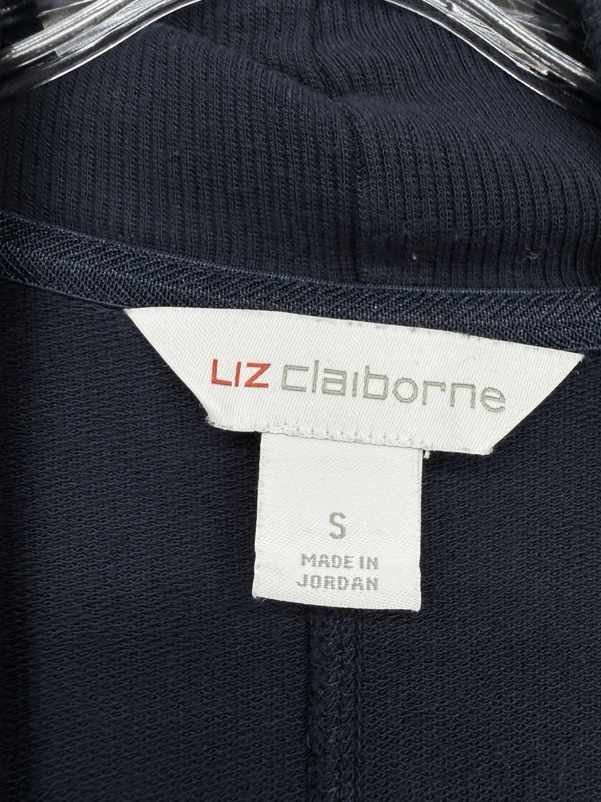 Liz Claiborne French Terry Cardigan Small Navy Blue Open Front Knit Sweater