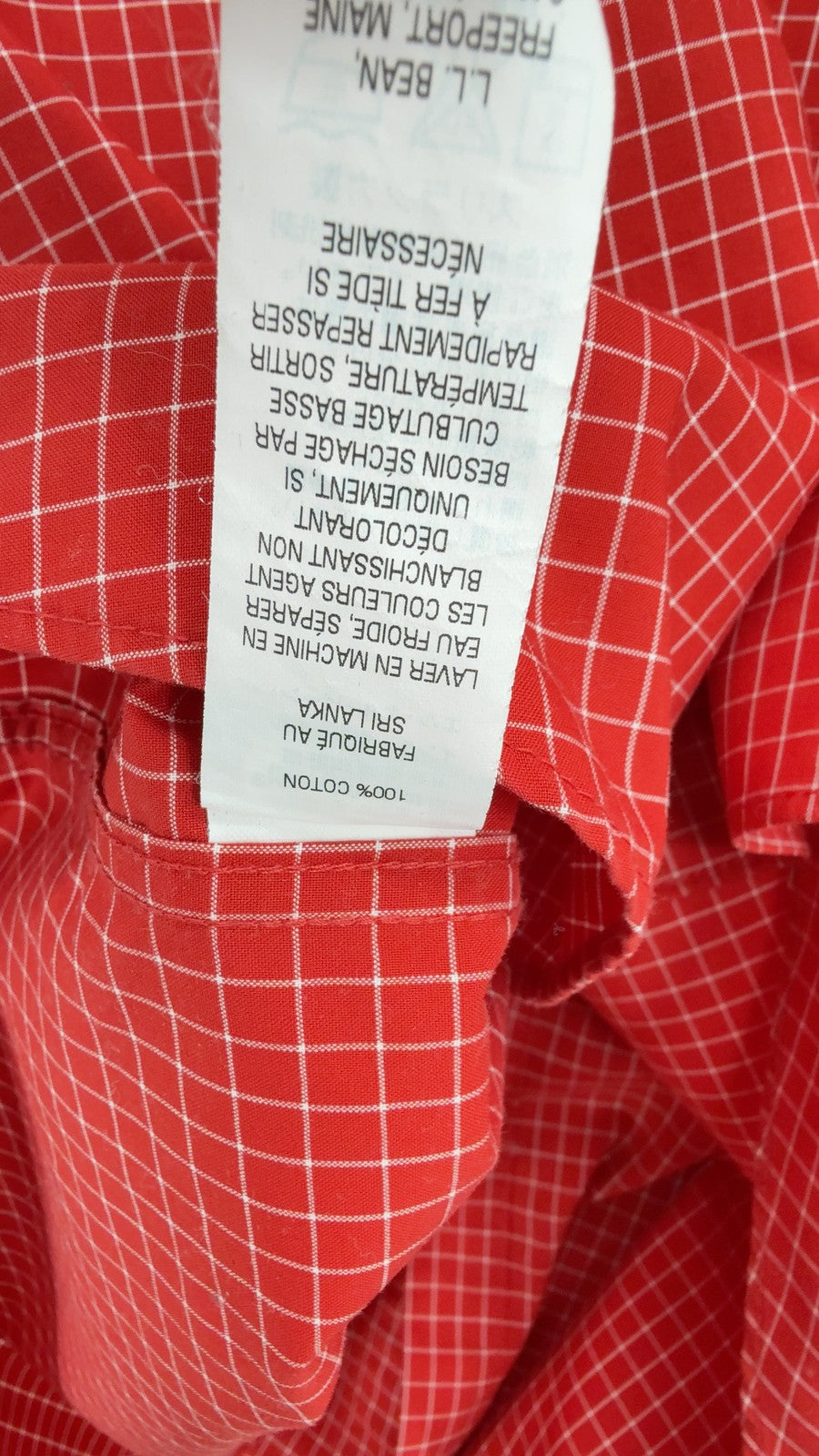 LL Bean Button Down Shirt Large Men Red Check Short Sleeve Comfort Stretch