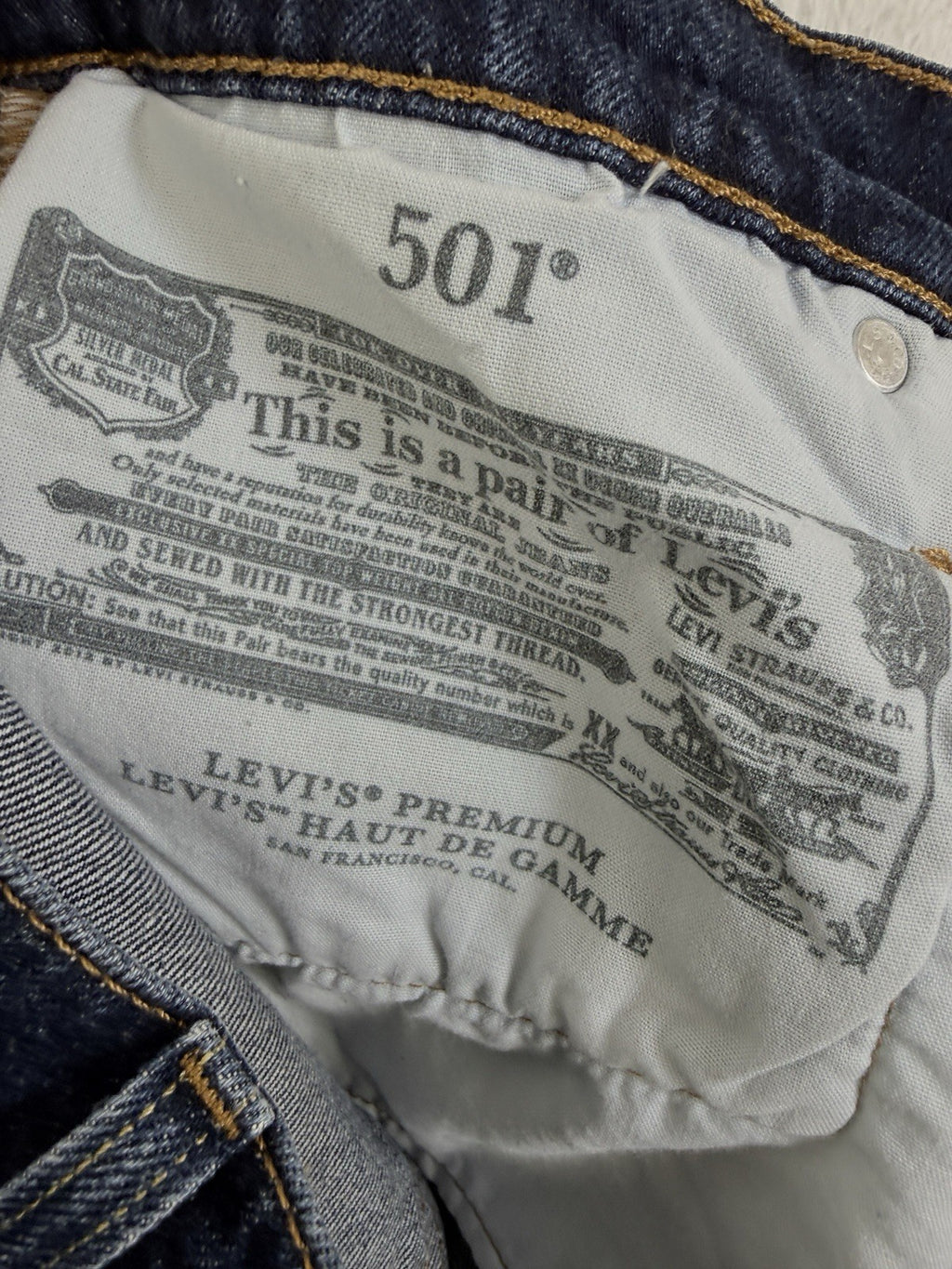 Levis 501 Jean Shorts Women 27 Button Fly Fringe 3” Blue Denim Premium Jeans