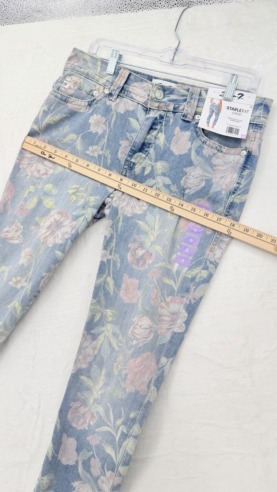 Seven 7 Cropped Jeans 6 Womens Light Blue Floral Print Starlette Crop New