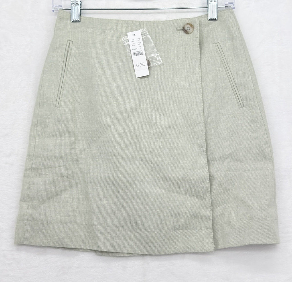 J Crew Wrap Mini Skirt 0 Womens Linen Stretch Short Light Sage Green New NWT