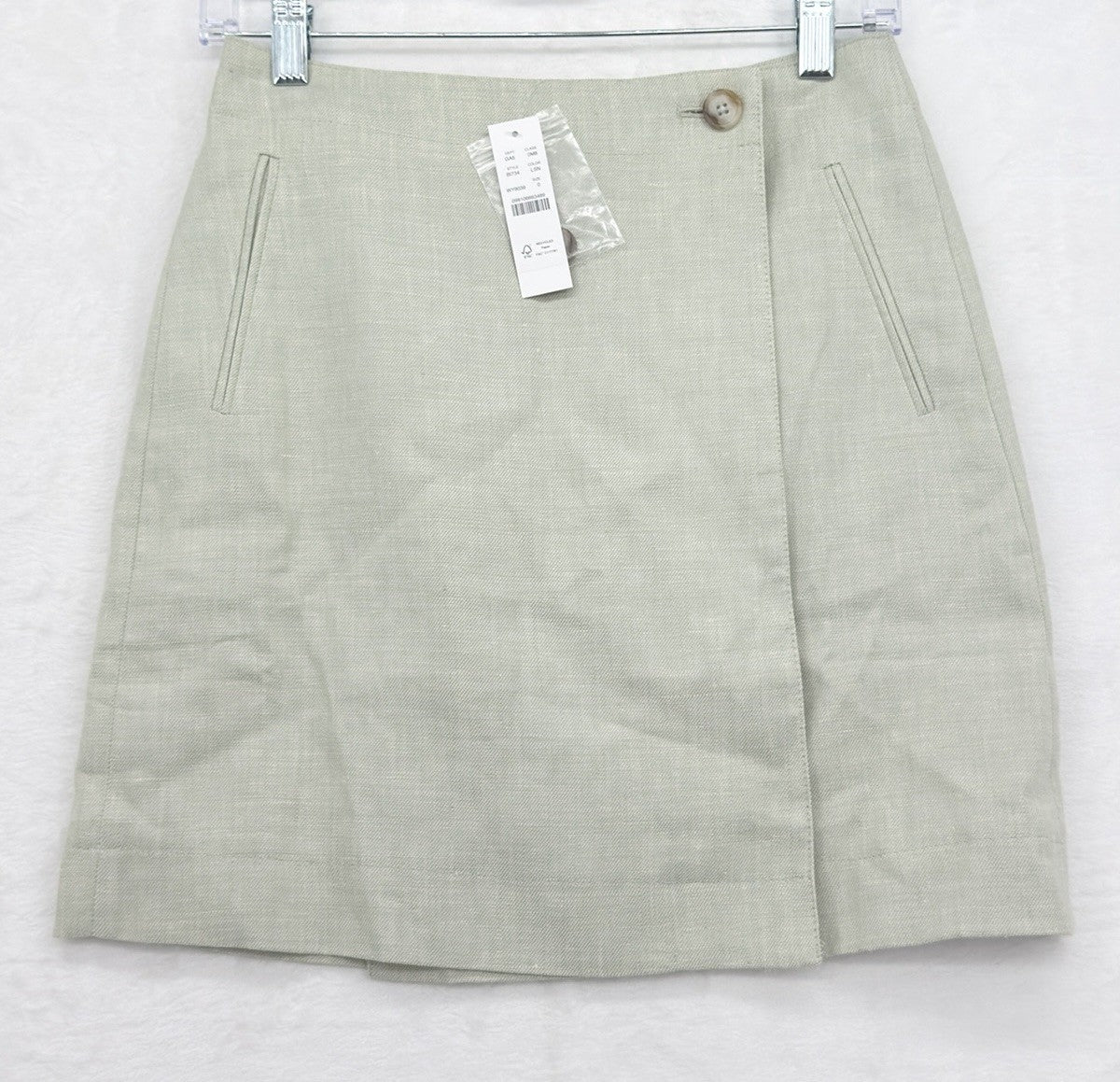 J Crew Wrap Mini Skirt 0 Womens Linen Stretch Short Light Sage Green New NWT