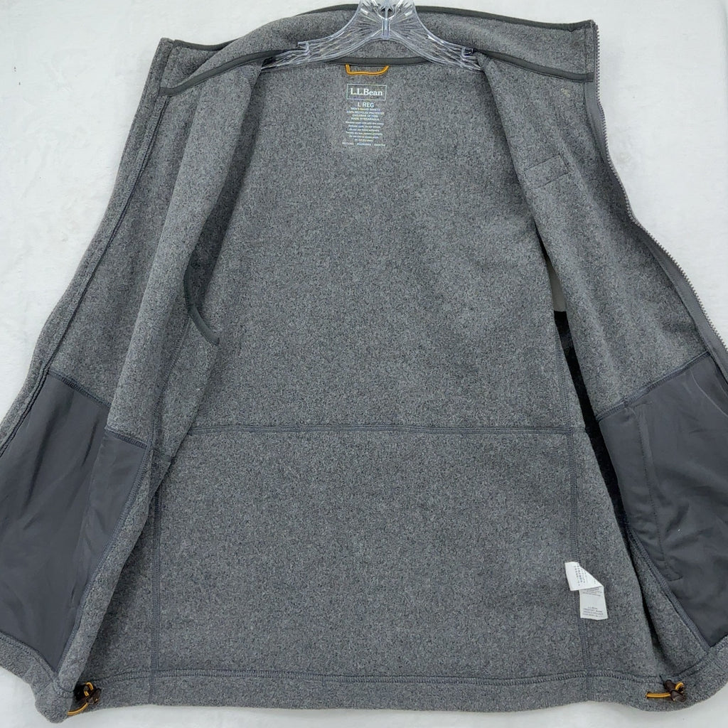 LL Bean Classic Zip Fleece Vest Large Mens Gray Full Zip Mock Neck