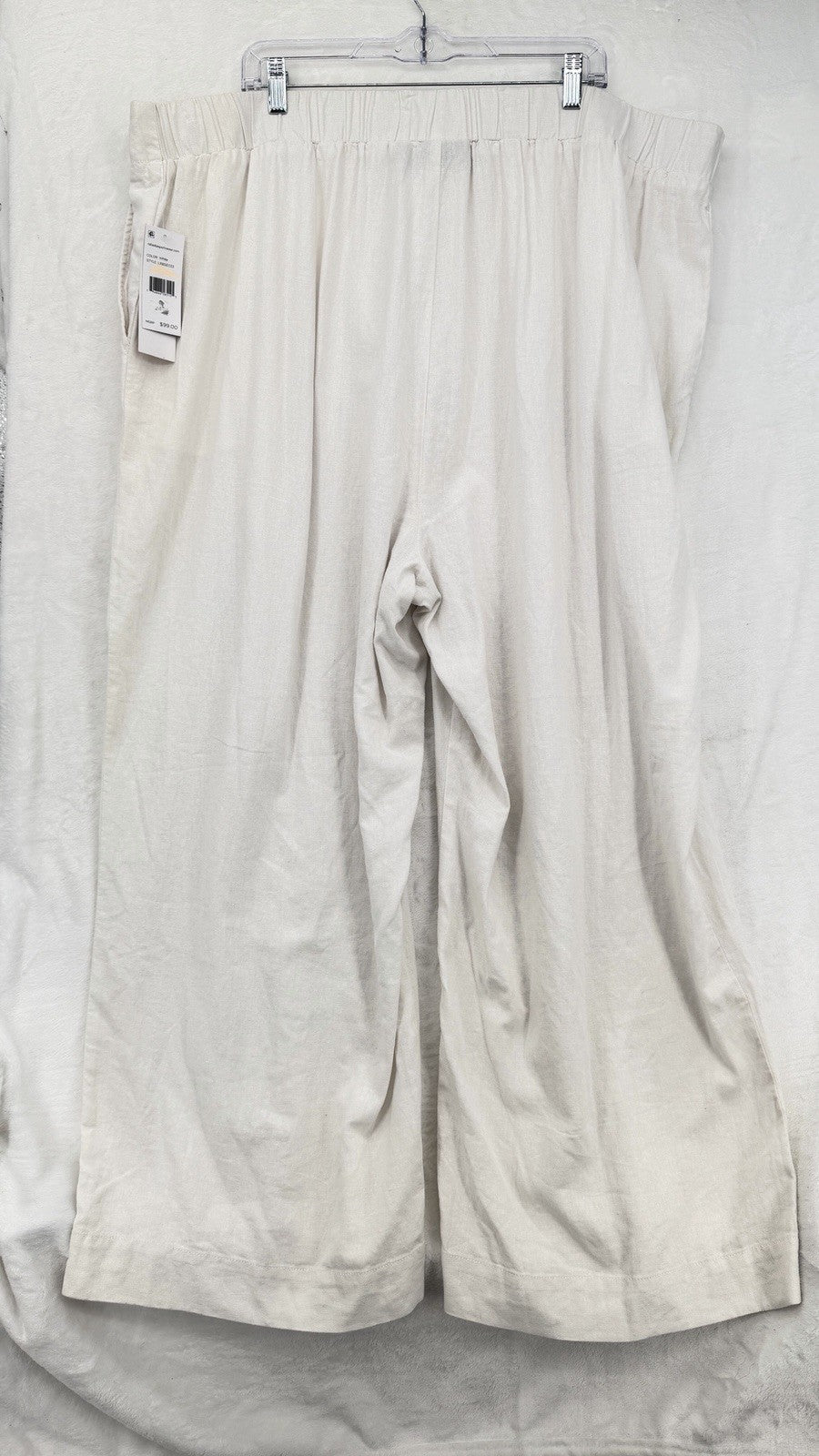 Rafaella Wide Leg Linen Blend Pants 24W White Plus Size Womens
