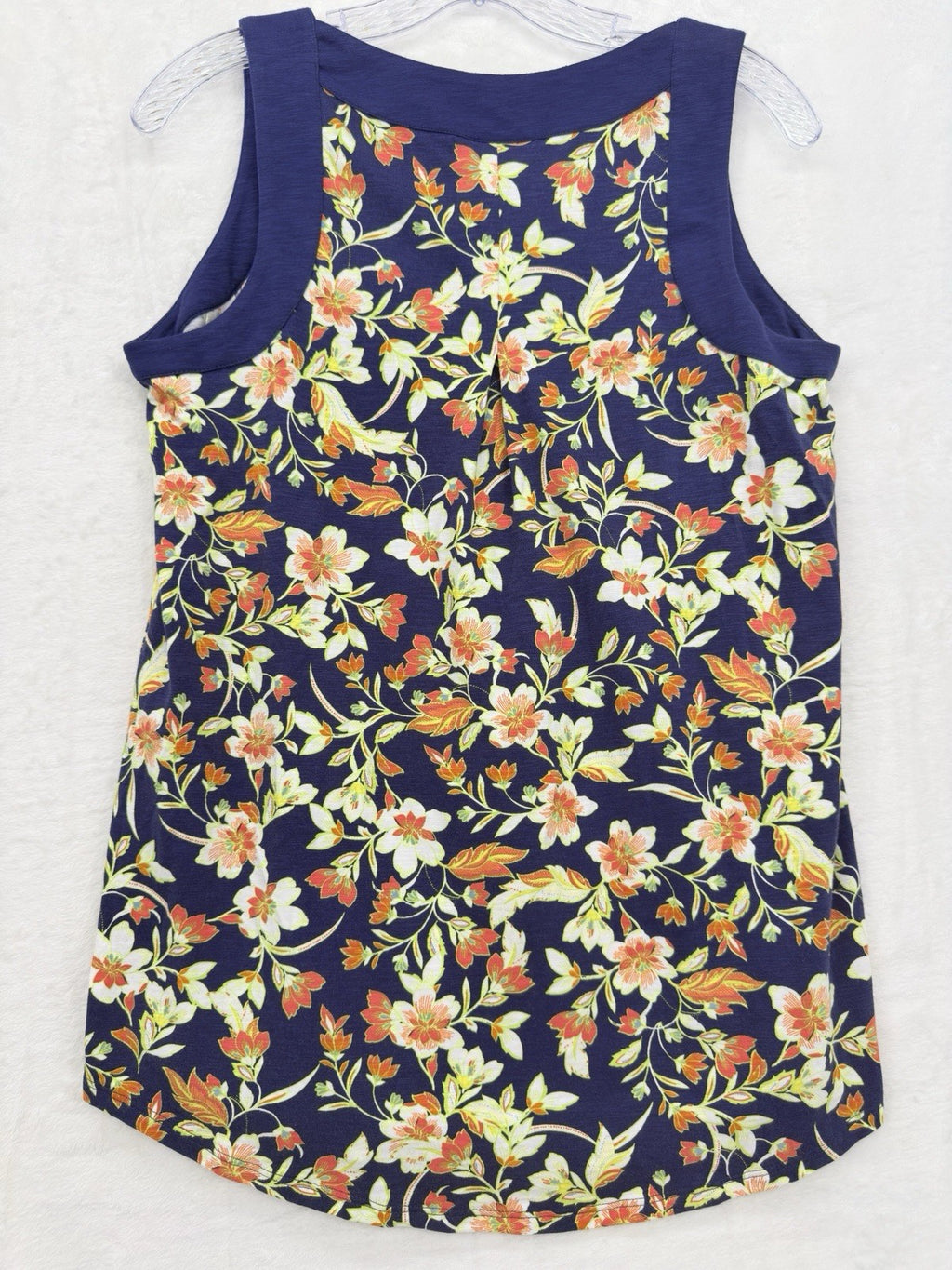 J Jill Top Small Knit Blue Floral Sleeveless V Neck Cotton Modal Stretch Womens