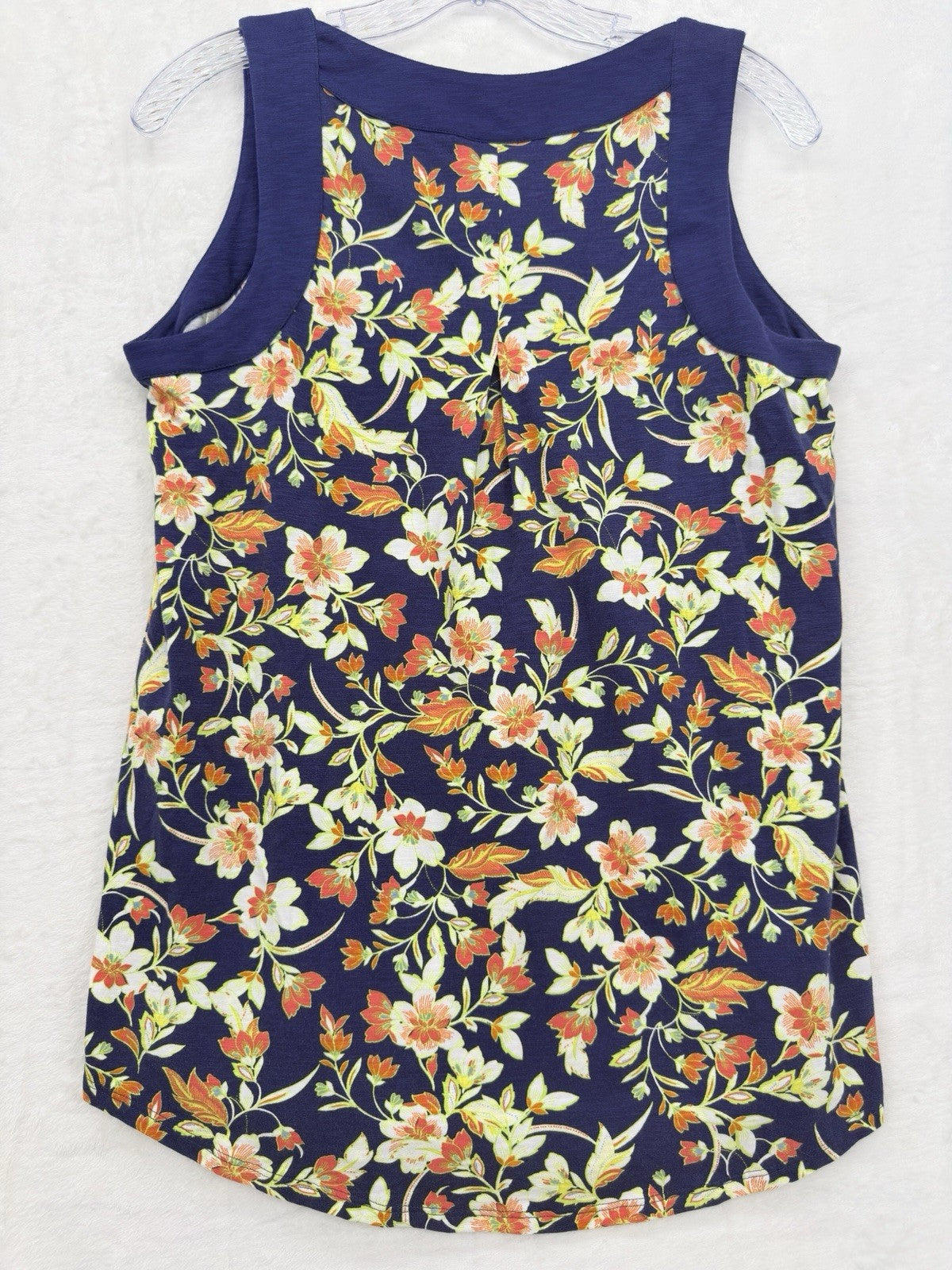 J Jill Top Small Knit Blue Floral Sleeveless V Neck Cotton Modal Stretch Womens