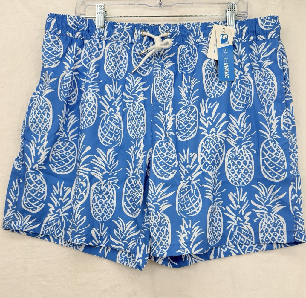 Blue Wave Swim Trunks XXL Mens Blue Pineapple Swimsuit Mesh Lined 6” New NWT