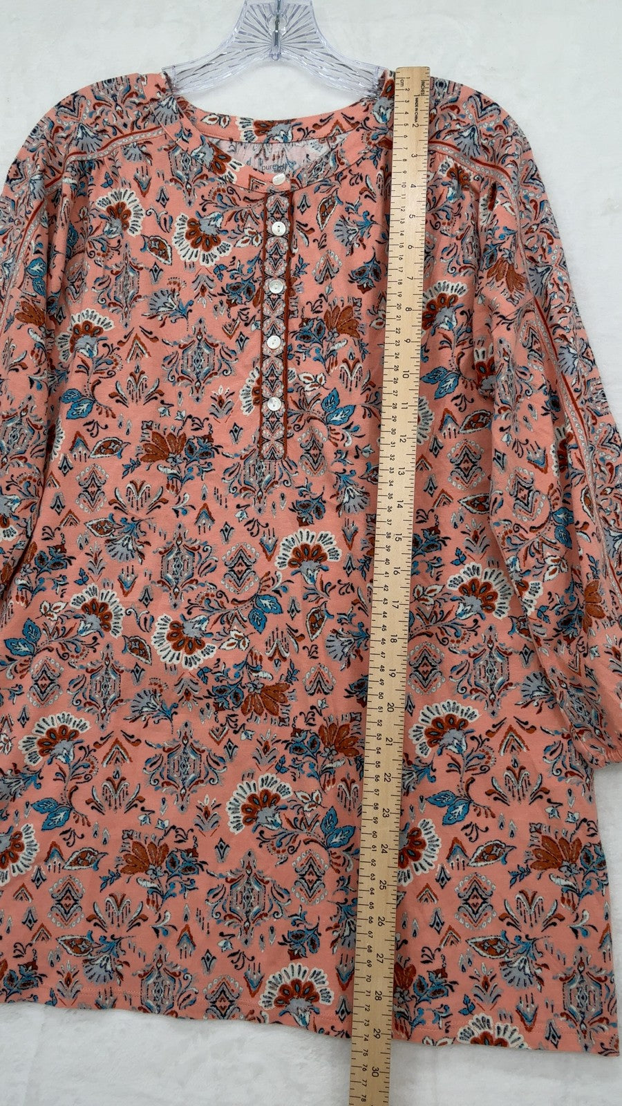 Pure J Jill Printed Henley Tunic Small Womens Pink Floral Long Sleeve Knit