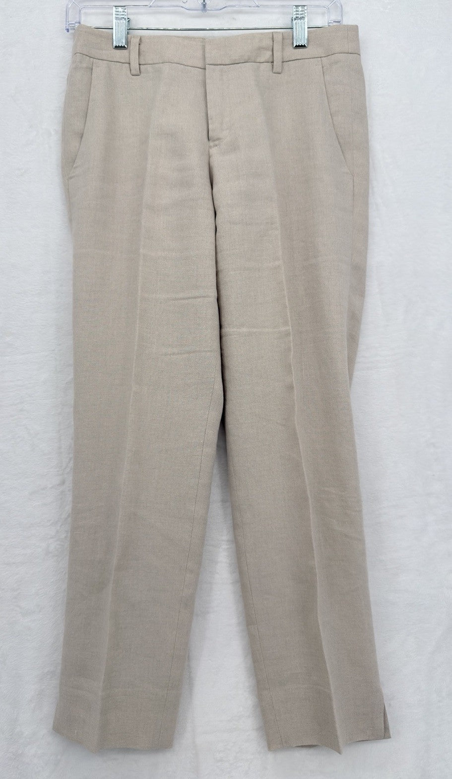 Uniqlo 100% Linen Pants Womens 2 Cropped Beige Tapered Crop Mid Rise Minimalist