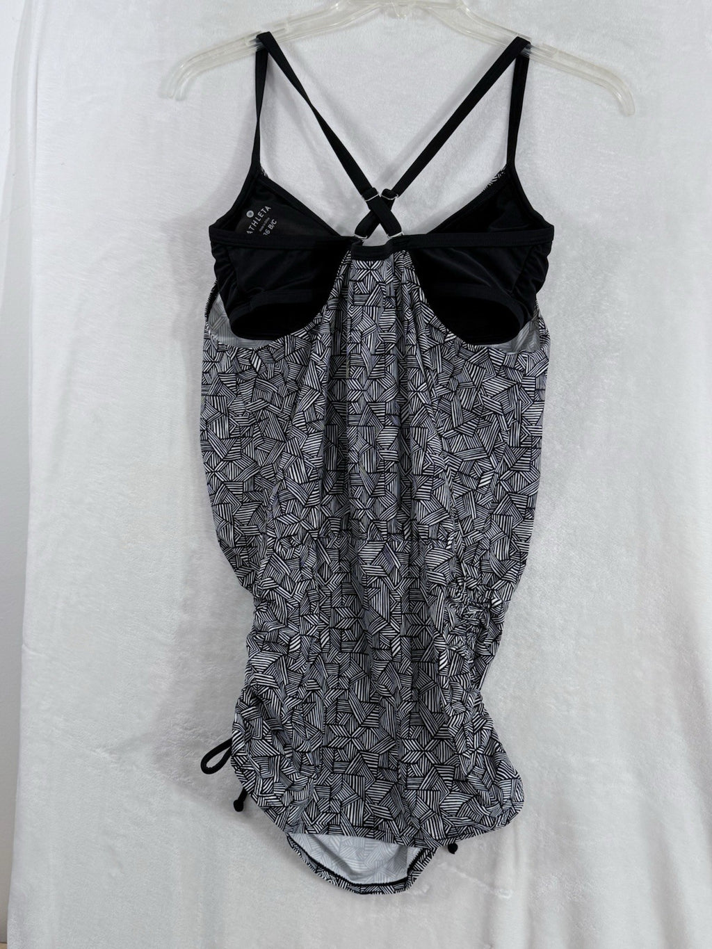 Athleta Swim Tankini Top 36B 36C Black White Swimsuit Scrunch Sides Laguna