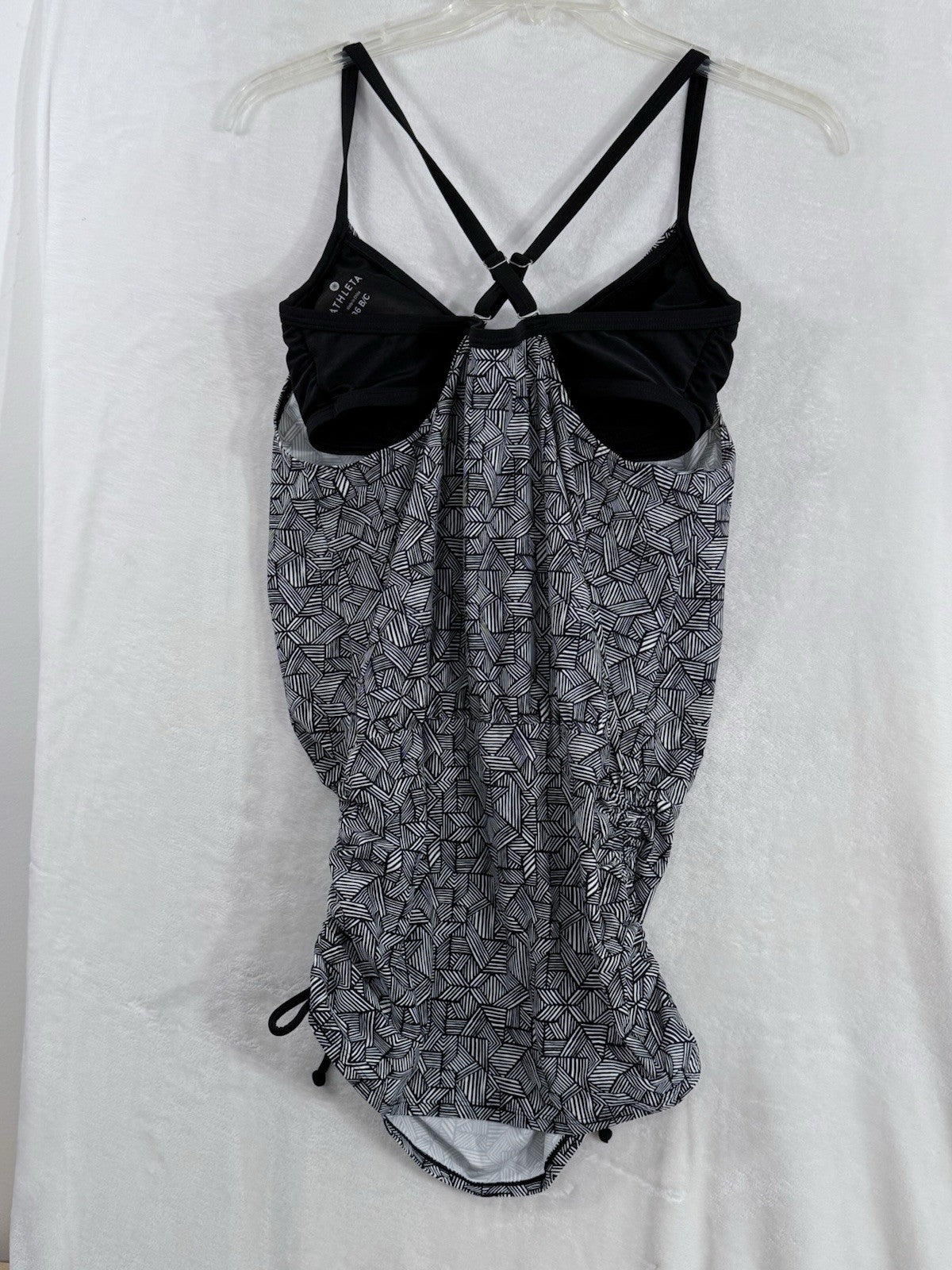 Athleta Swim Tankini Top 36B 36C Black White Swimsuit Scrunch Sides Laguna