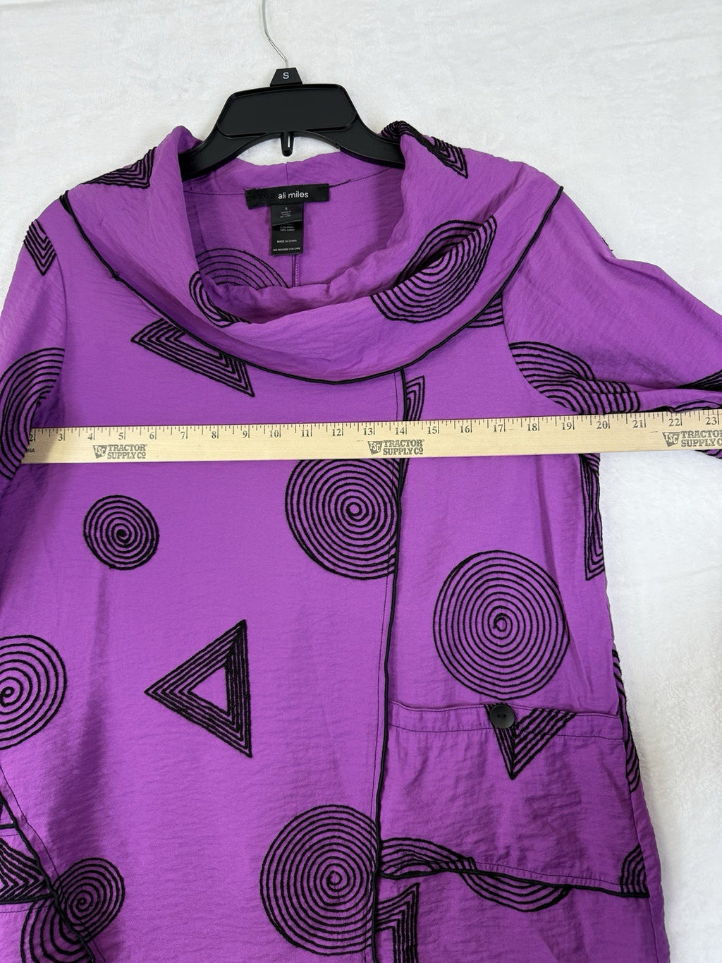 Ali Miles Small Tops With Collar Purple Boho Artsy Womens Tunic Embroidered