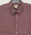 LL Bean Shirt Men XL Tall Short Sleeve Button Down Burgundy Plaid 100% Cotton