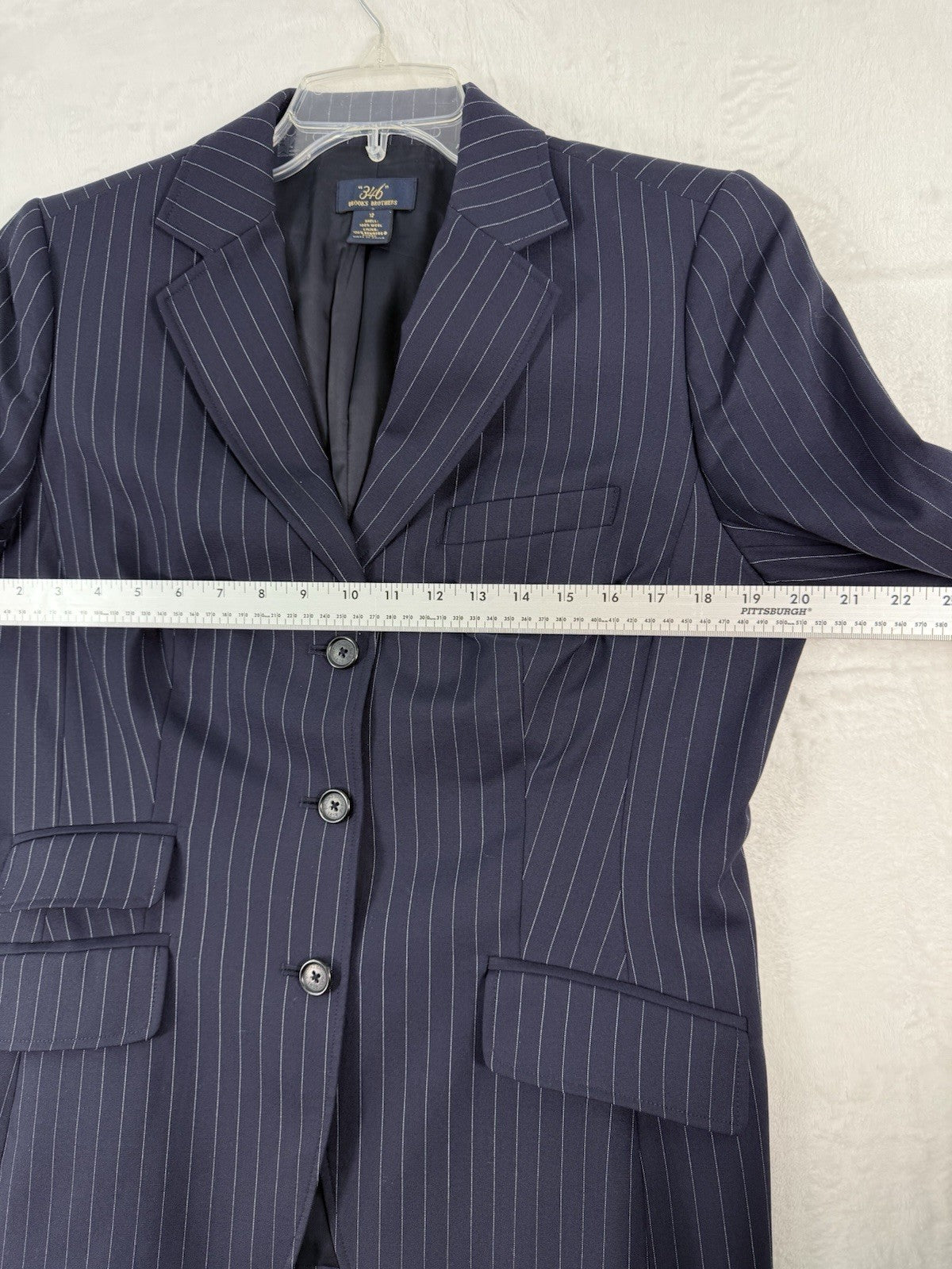 Brooks Brothers 346 Blazer 12 Womens 100% Wool Navy Blue Pinstripe Suit Jacket