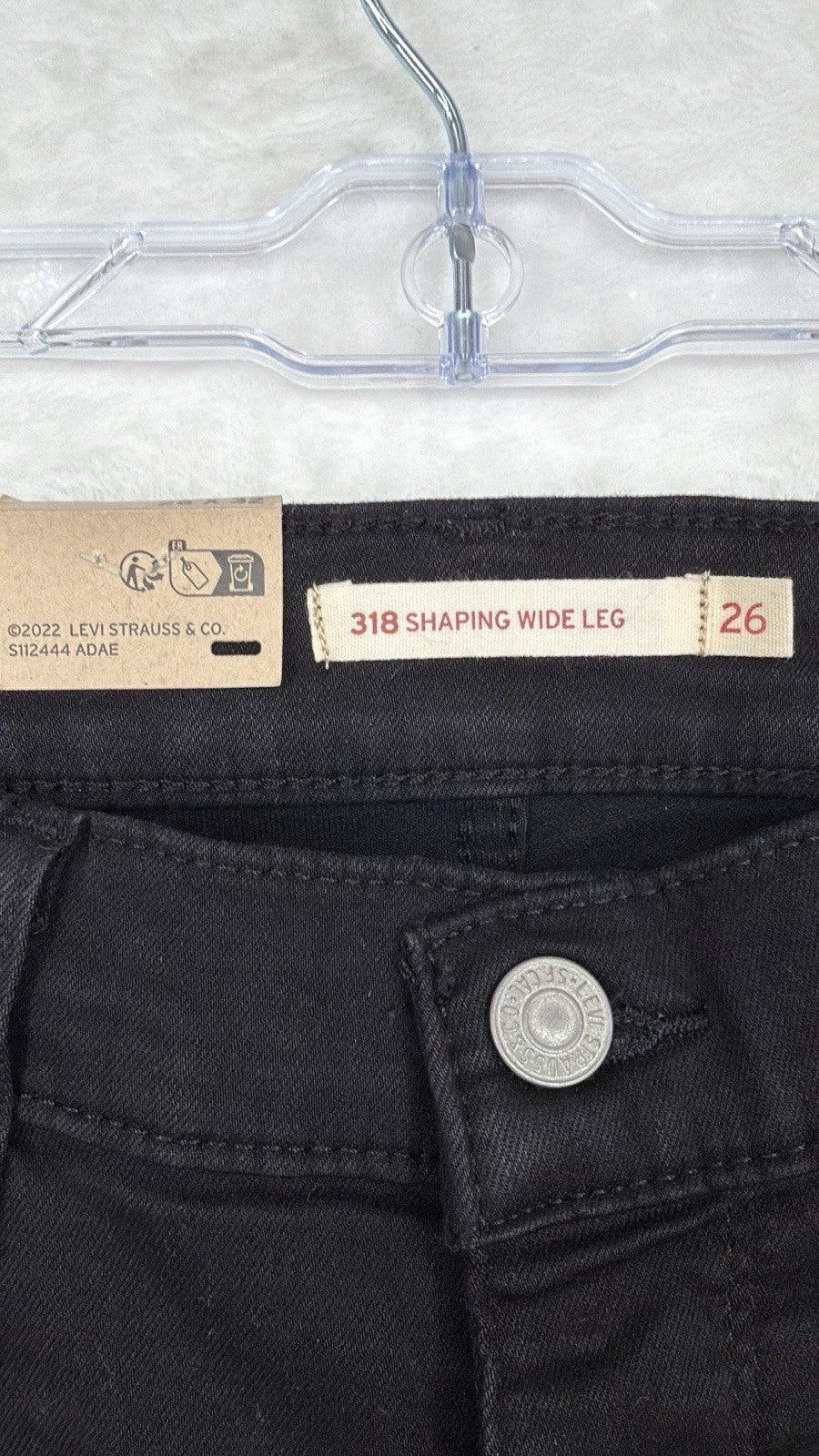 Levis 318 Shaping Wide Leg 26 Jeans Black 26x32 Womens New NWT