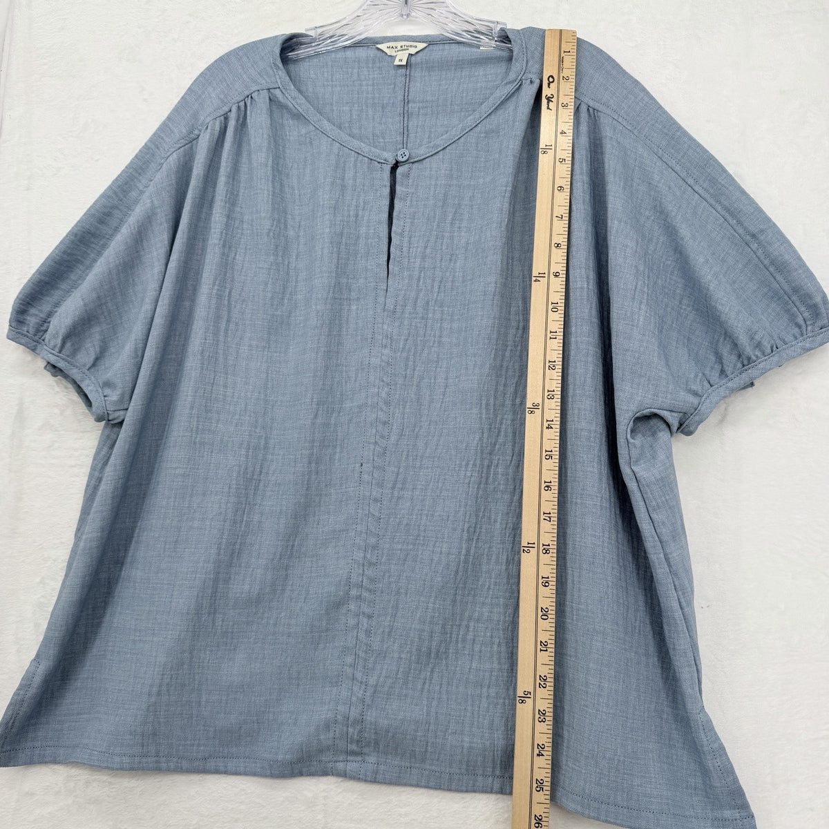 Max Studio London Top Short Sleeve 1x Blue Plus Size Womens Blouse