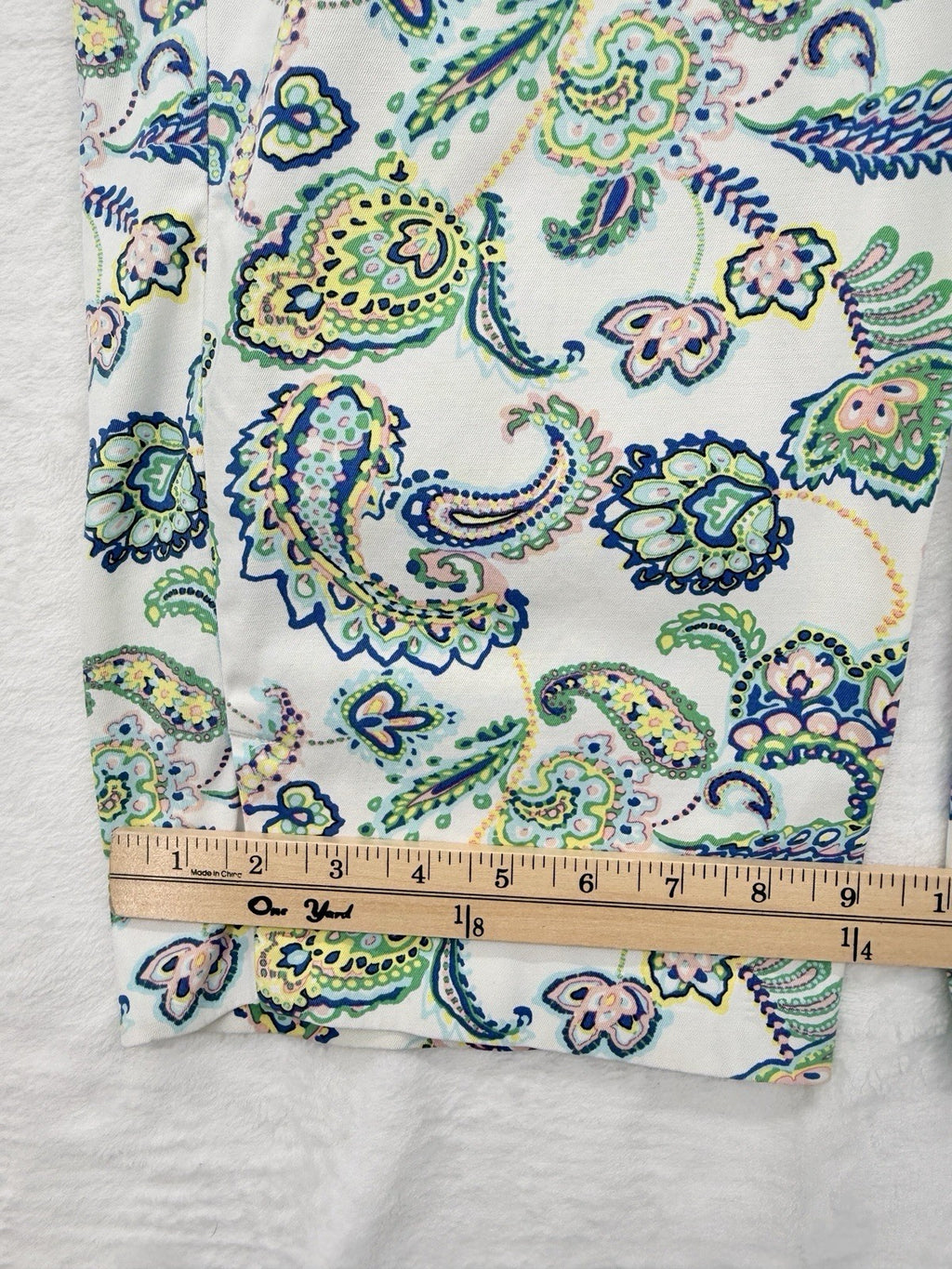 Talbots Perfect Skimmer Pants 12 Curvy White Paisley Print Womens Cropped