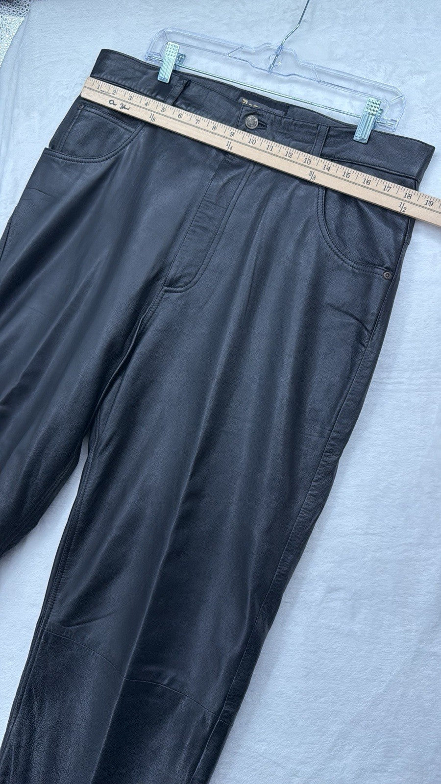 Mens Black Leather Pants 38 Motorcycle Vintage Lined Pockets