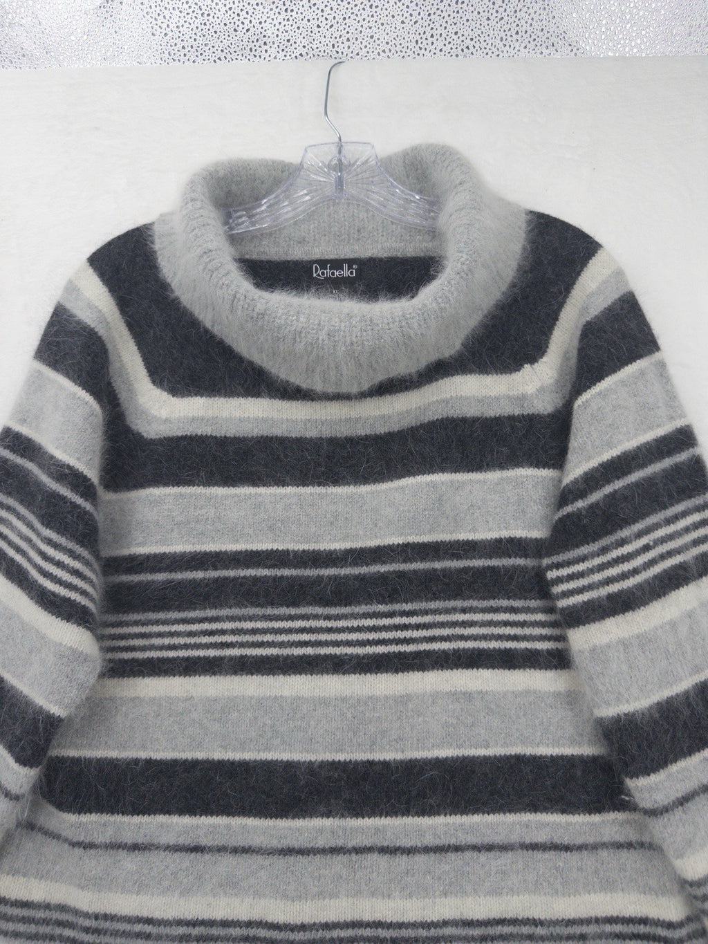 Rafaella XL Gray Striped Angora Lambswool  Cowl Neck Sweater Pullover Womens