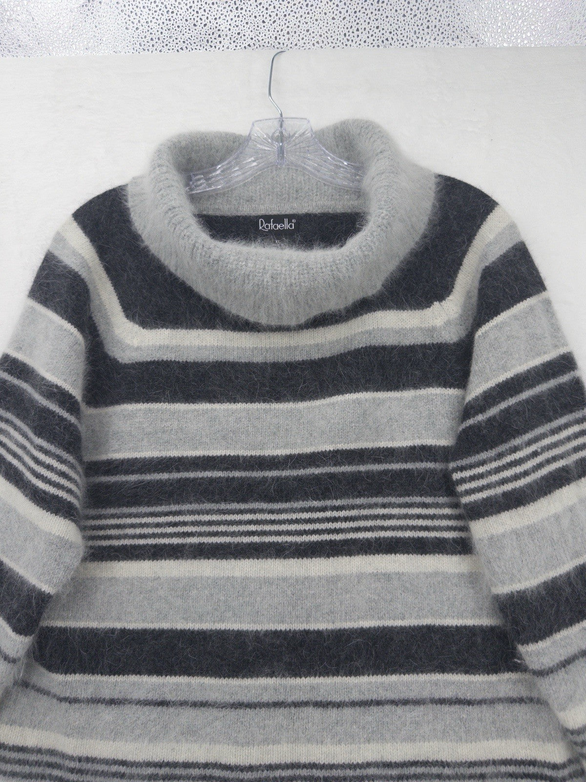 Rafaella XL Gray Striped Angora Lambswool  Cowl Neck Sweater Pullover Womens