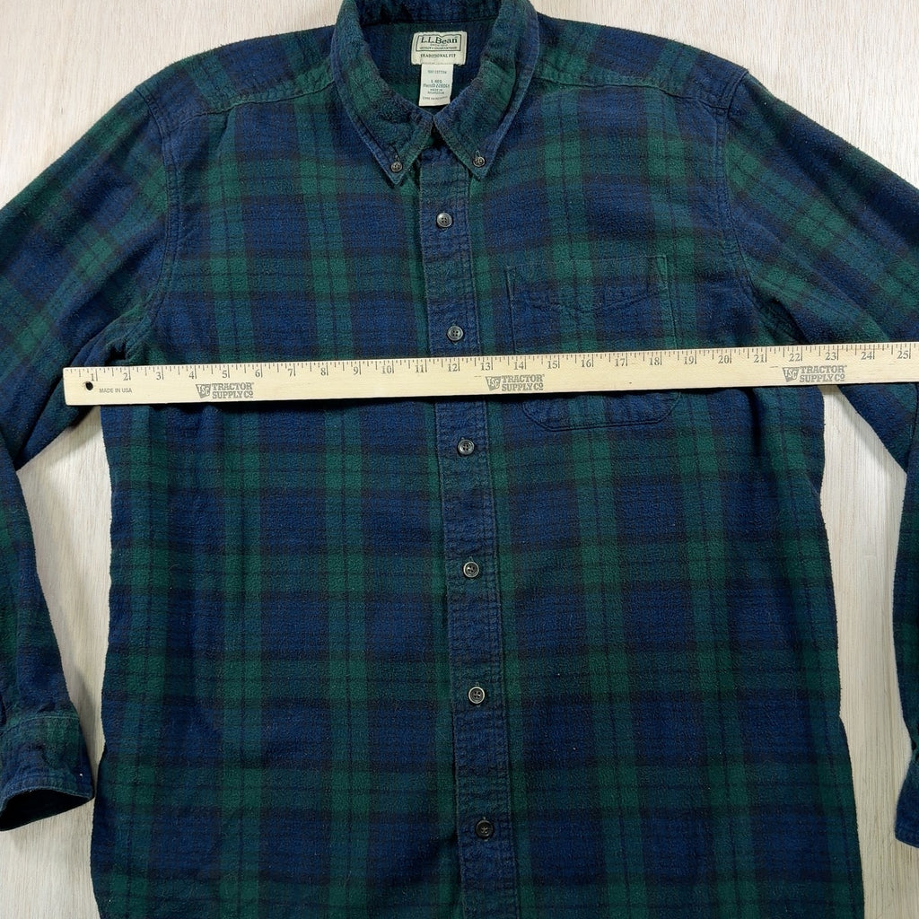 L.L.Bean Traditional Fit Flannel Shirt L Mens blue Black Watch plaid 100% cotton