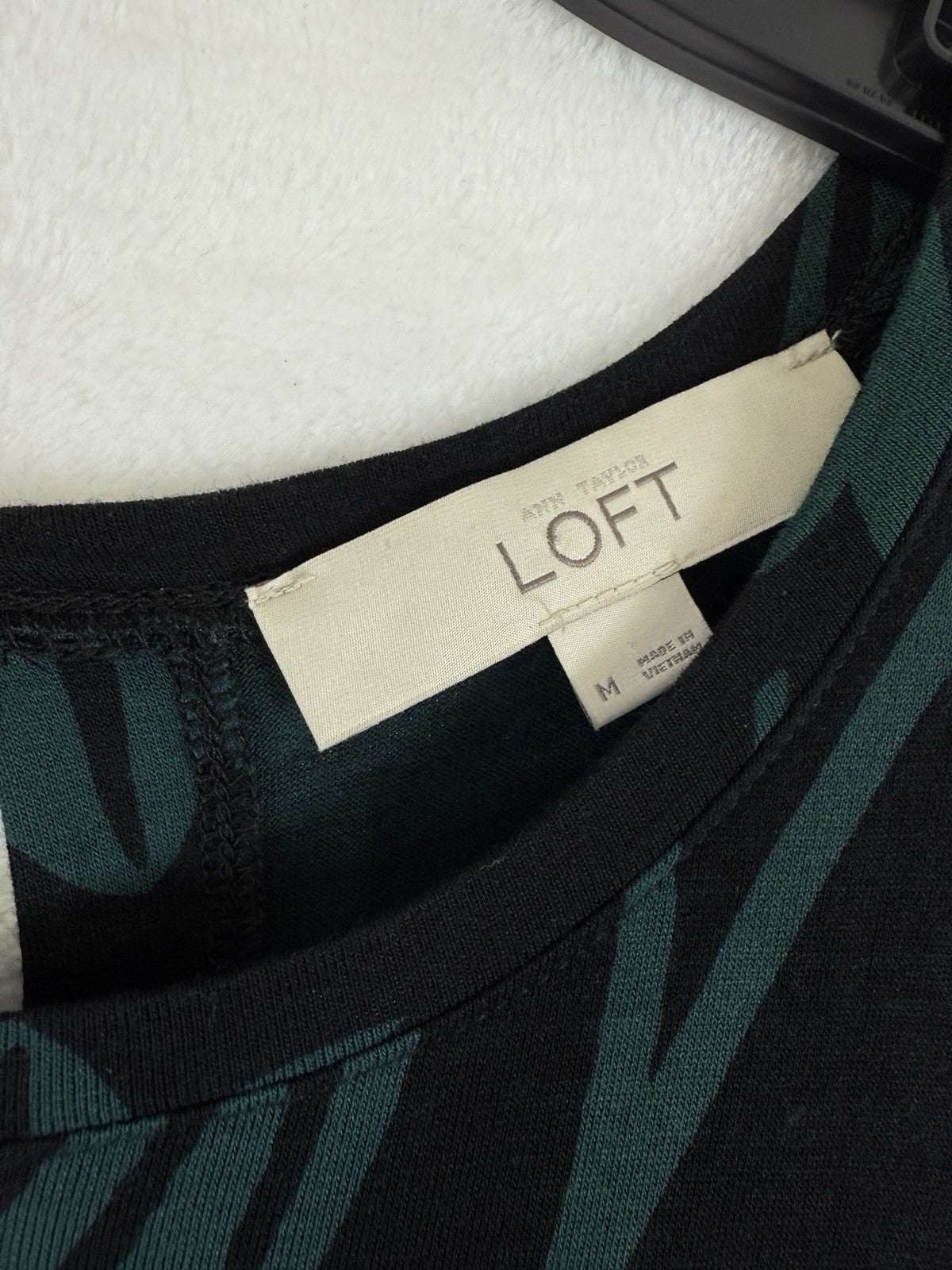 Ann Taylor Loft Dress Medium Jersey Knit Sleeveless Swing Black Floral Womens