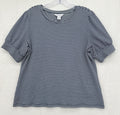 Liz Claiborne Top Medium Short Puff Sleeve Blue White Striped Knit Womens