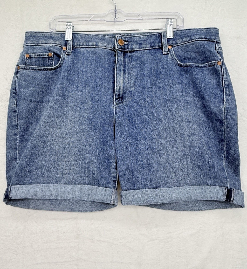 Talbots Girlfriend Denim Shorts 16W Petite Jean Blue Roll Hem 16WP Womens