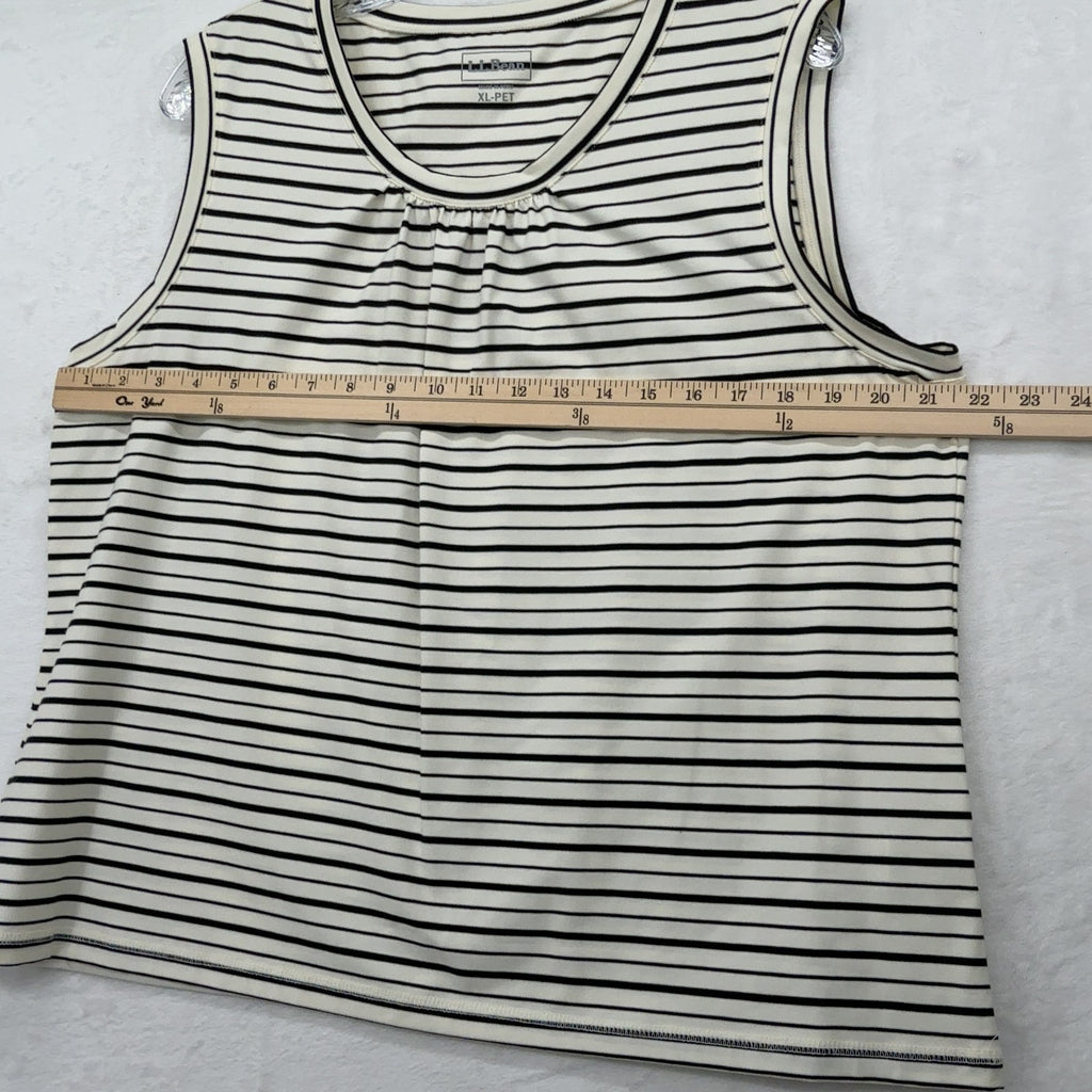 LL Bean Shell Top XL Petite Womens Cream Black Striped Sleeveless Scoop Neck Tee