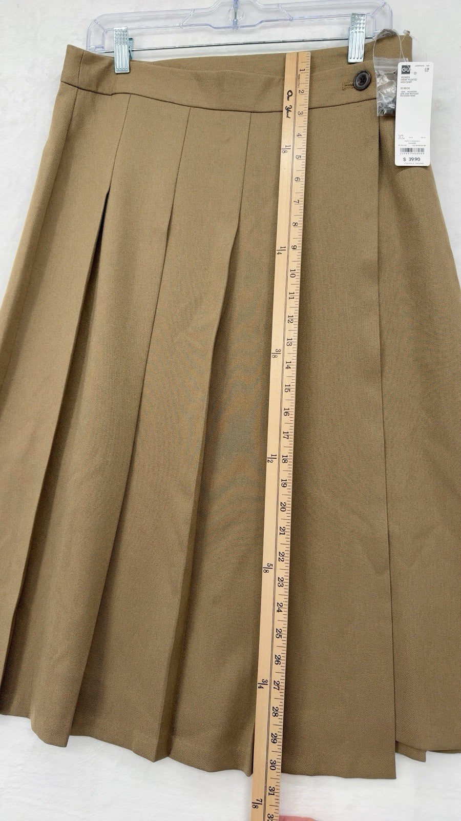 GU Wrap Pleated Midi Skirt XL Womens Beige Uniqlo Light Academia Hipster New NWT