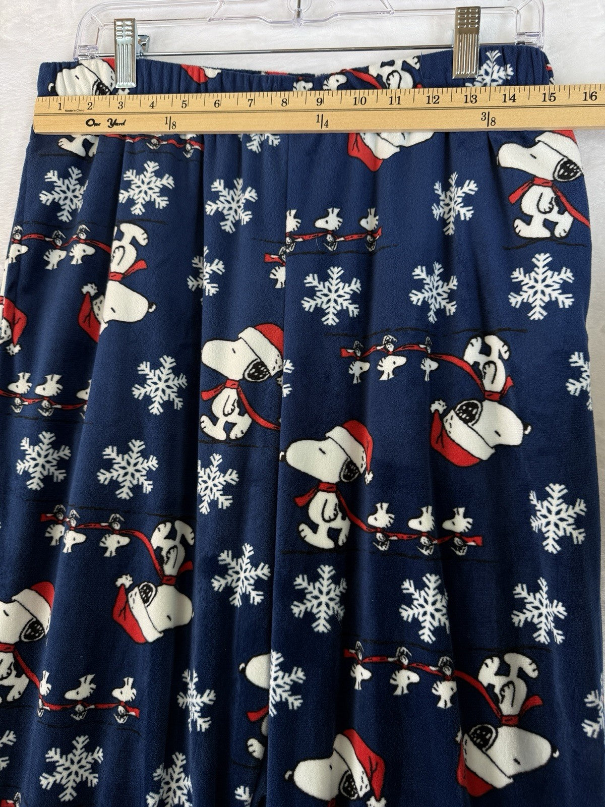 Peanuts Pajama Pants Large Blue Snoopy Santa Clause Fleece