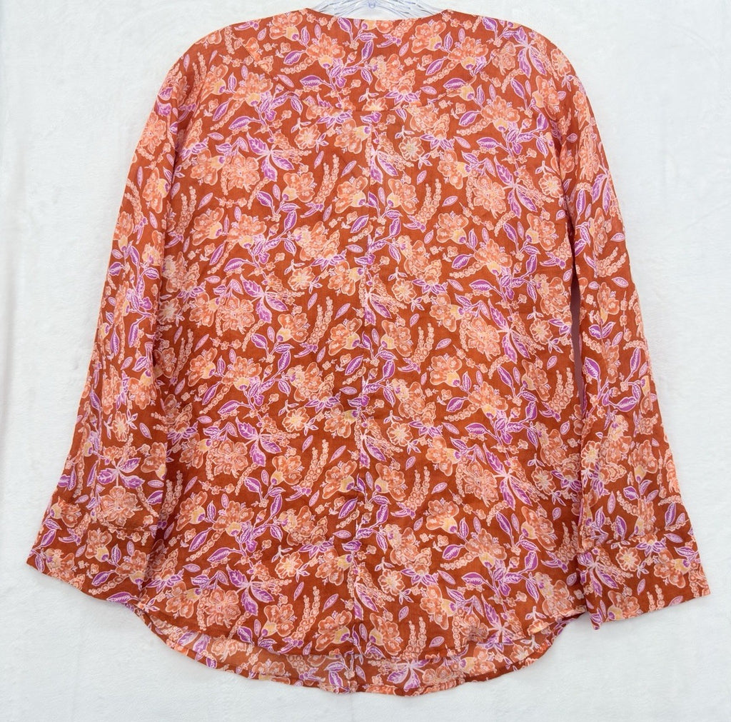 J Crew Tunic Top XS Long Sleeve Ramie Block Print Orange Floral Womens New NWT