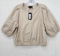 Kenneth Cole Womens Tops Small Beige Striped Puff Sleeve Blouse New NWT