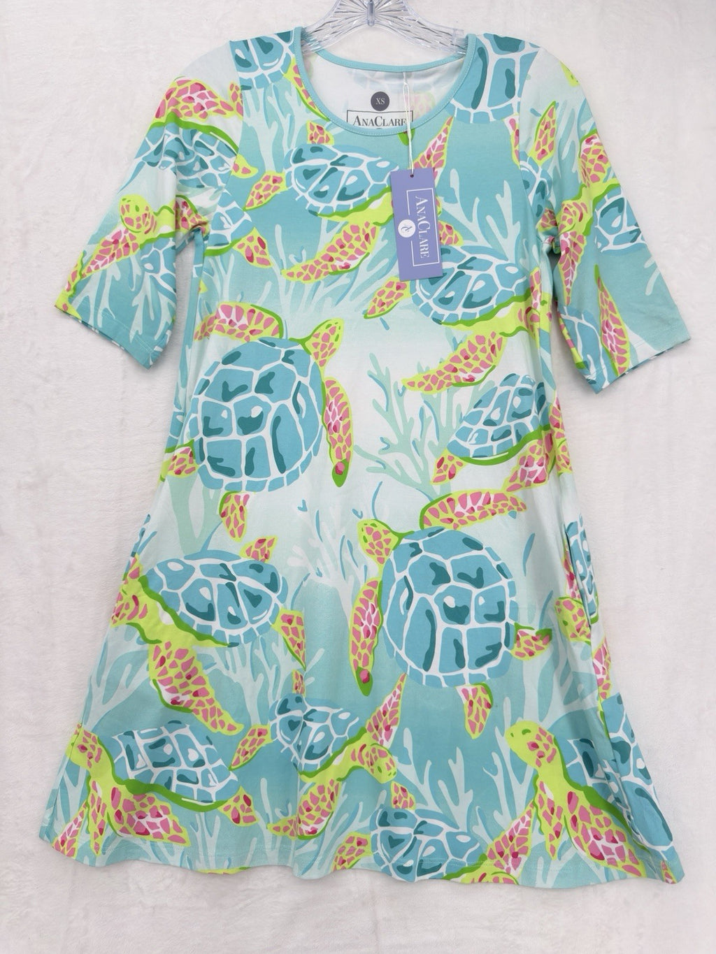 AnaClare Dress XS Knit Trapeze Sea Turtle Print Womens Ana Clare Claire New NWT