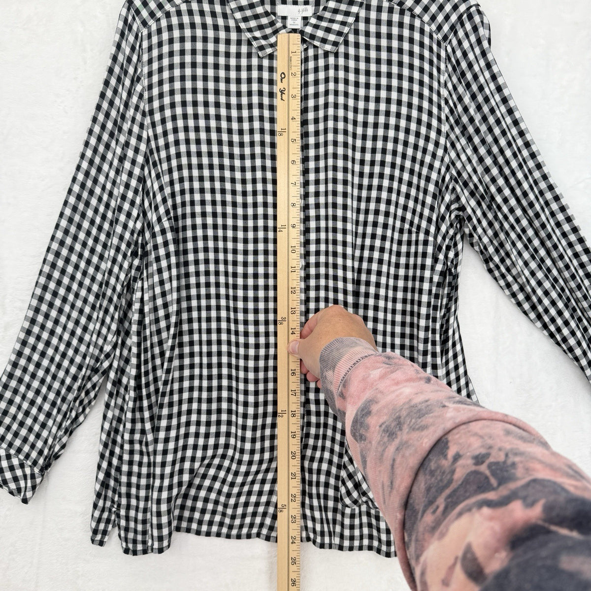 J Jill Top 1X Long Sleeve Button Up Black White Gingham Pocket